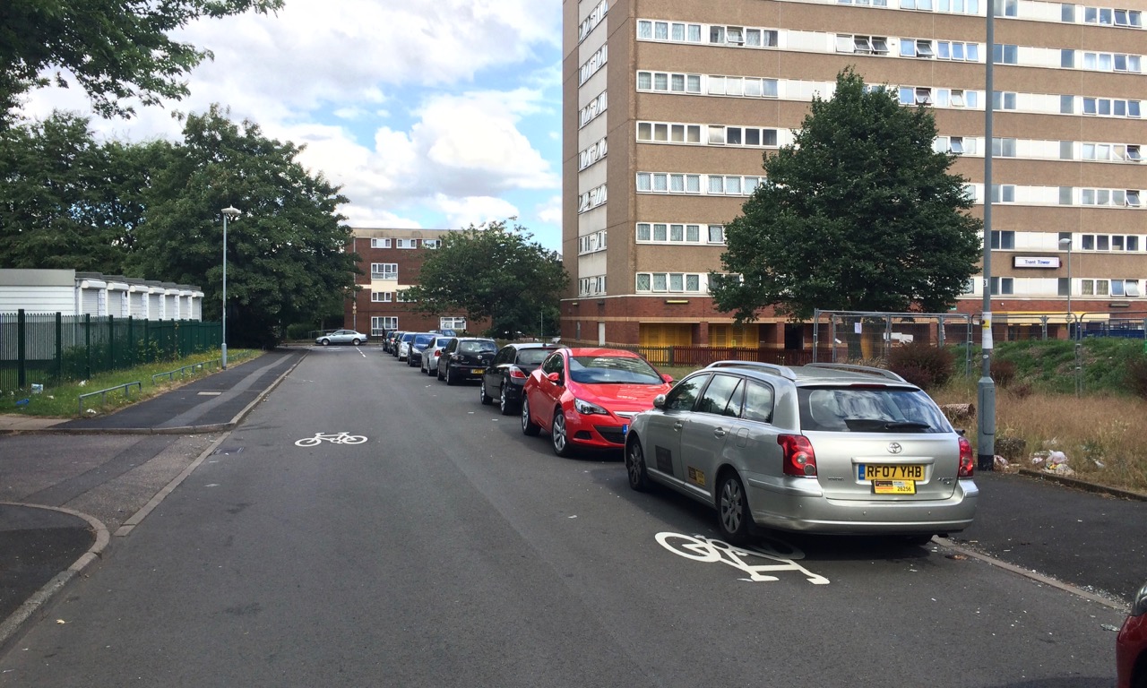 Parked cars on the A47 Parkway route