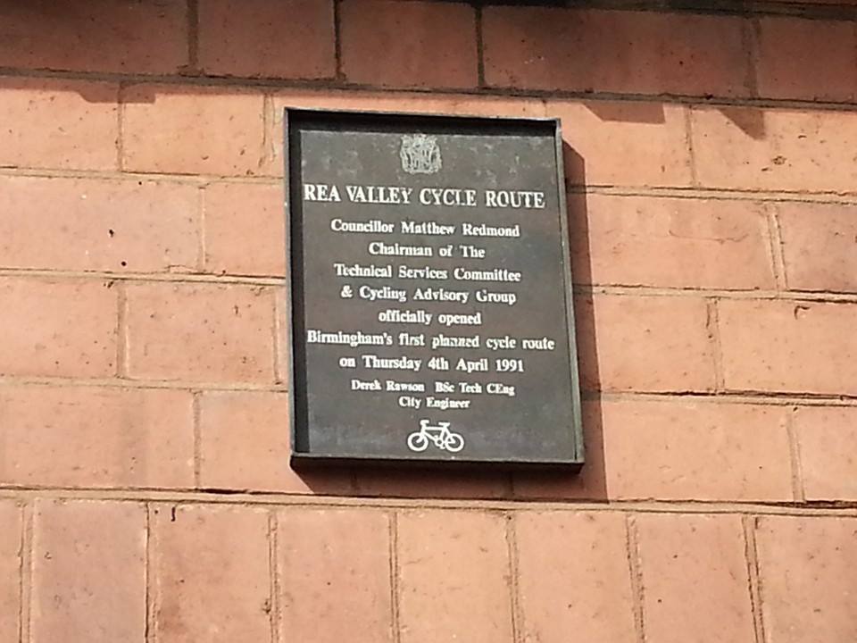 Plaque from the official opening of the Rea Valley Cycle Route