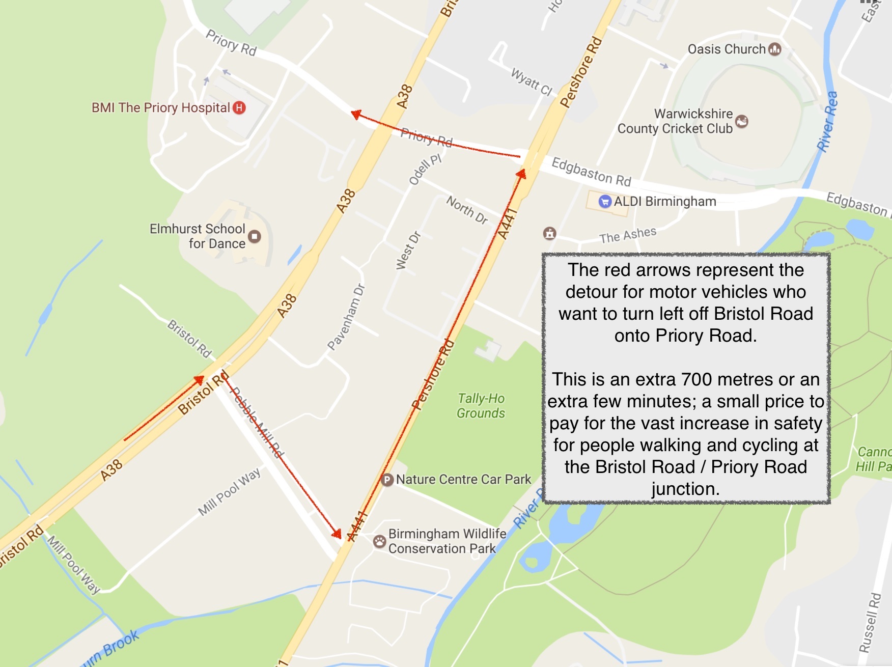 Bristol Road around the Priory Road junction