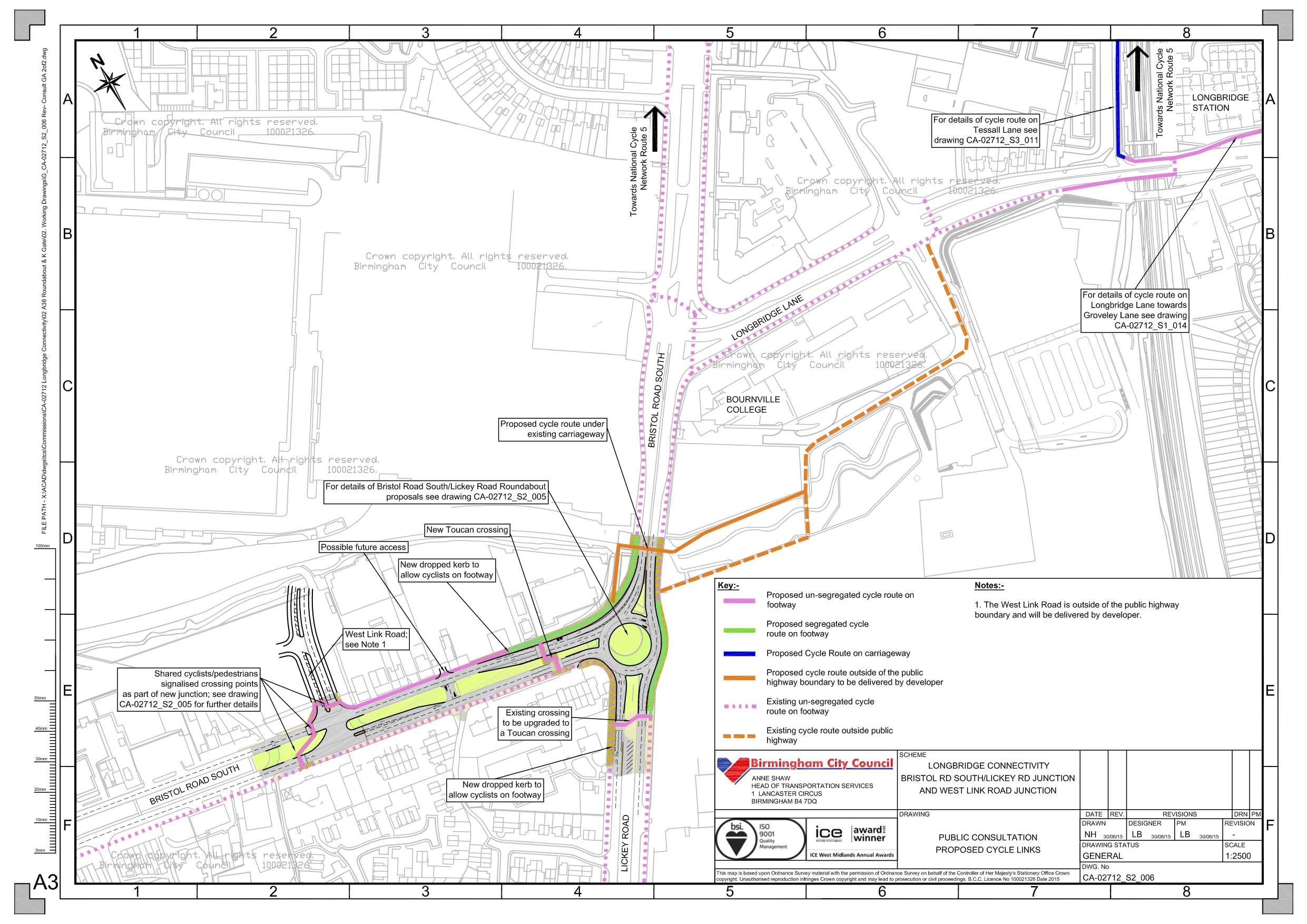Plans that show the wider cycle route connections at Longbridge.