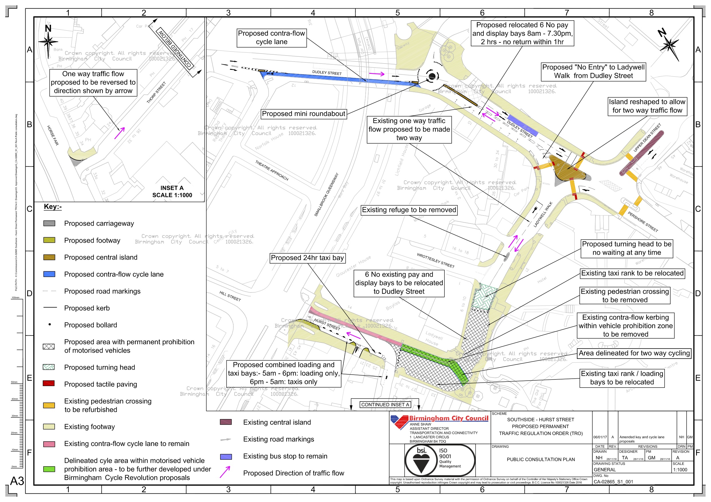 Highways diagram of the proposed changes at Hurst Street.
