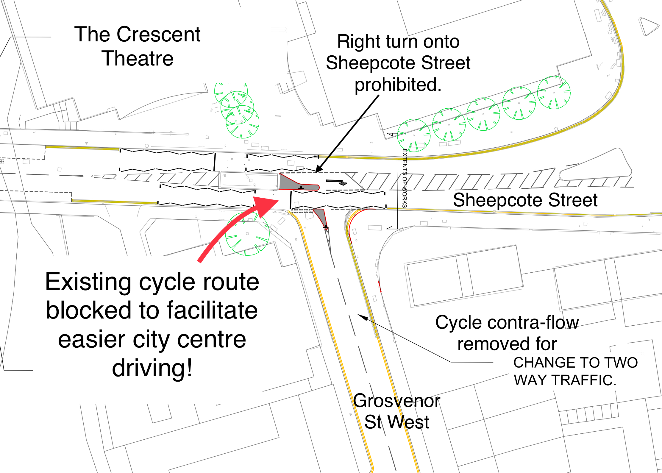 Proposed changes to Grosvenor St West cycle contra-flow