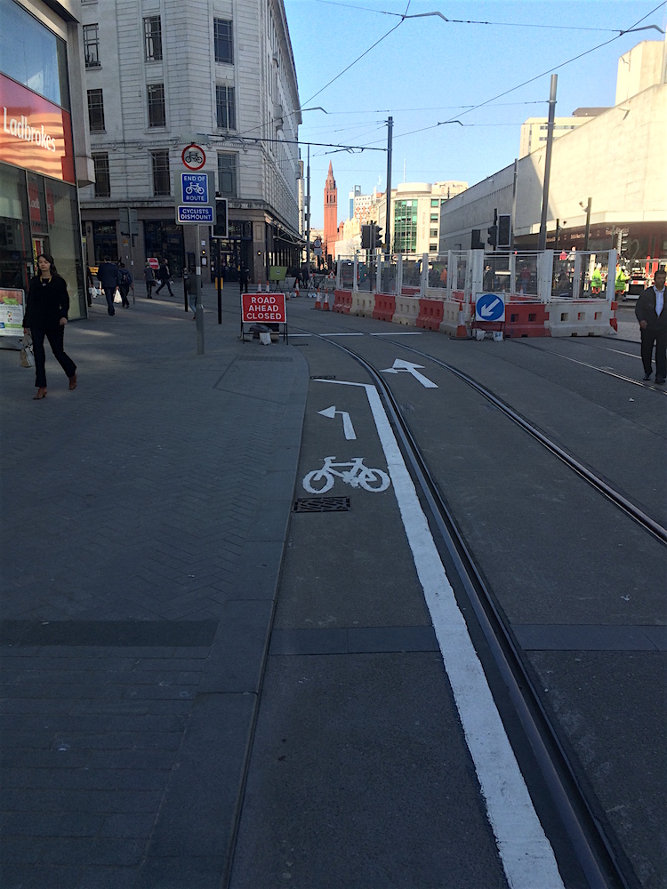 Cycle signs at the Bull Street, Corporation Street crossroads