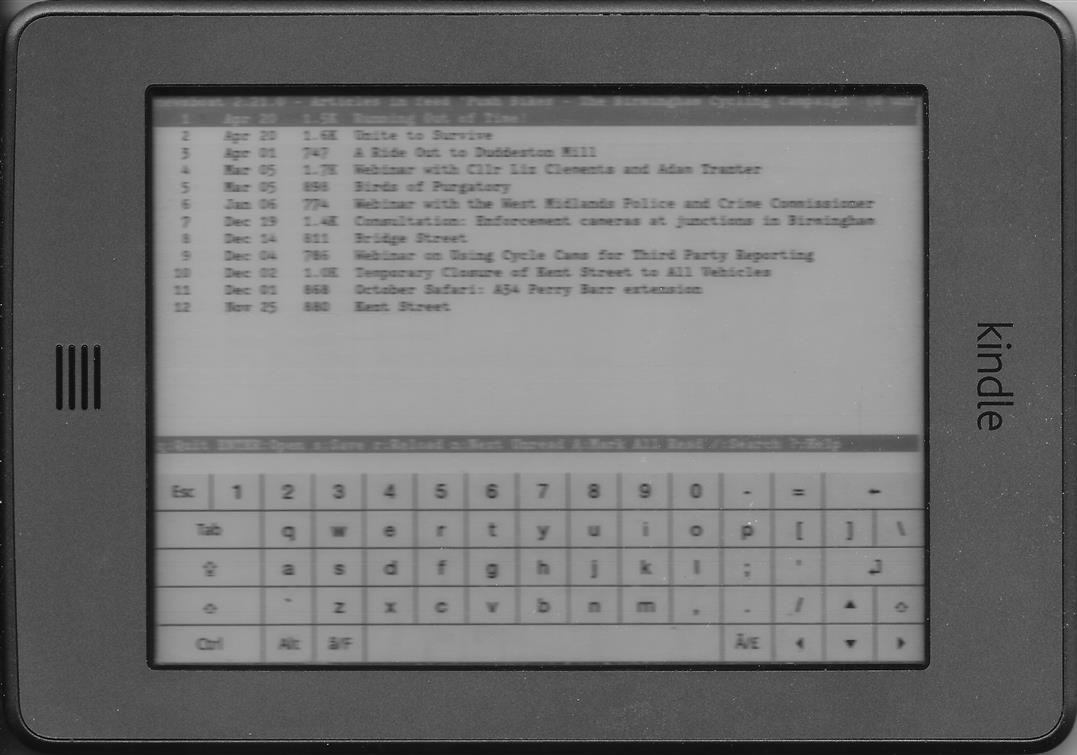 Push Bikes RSS News Feed on a Rooted Kindle Touch