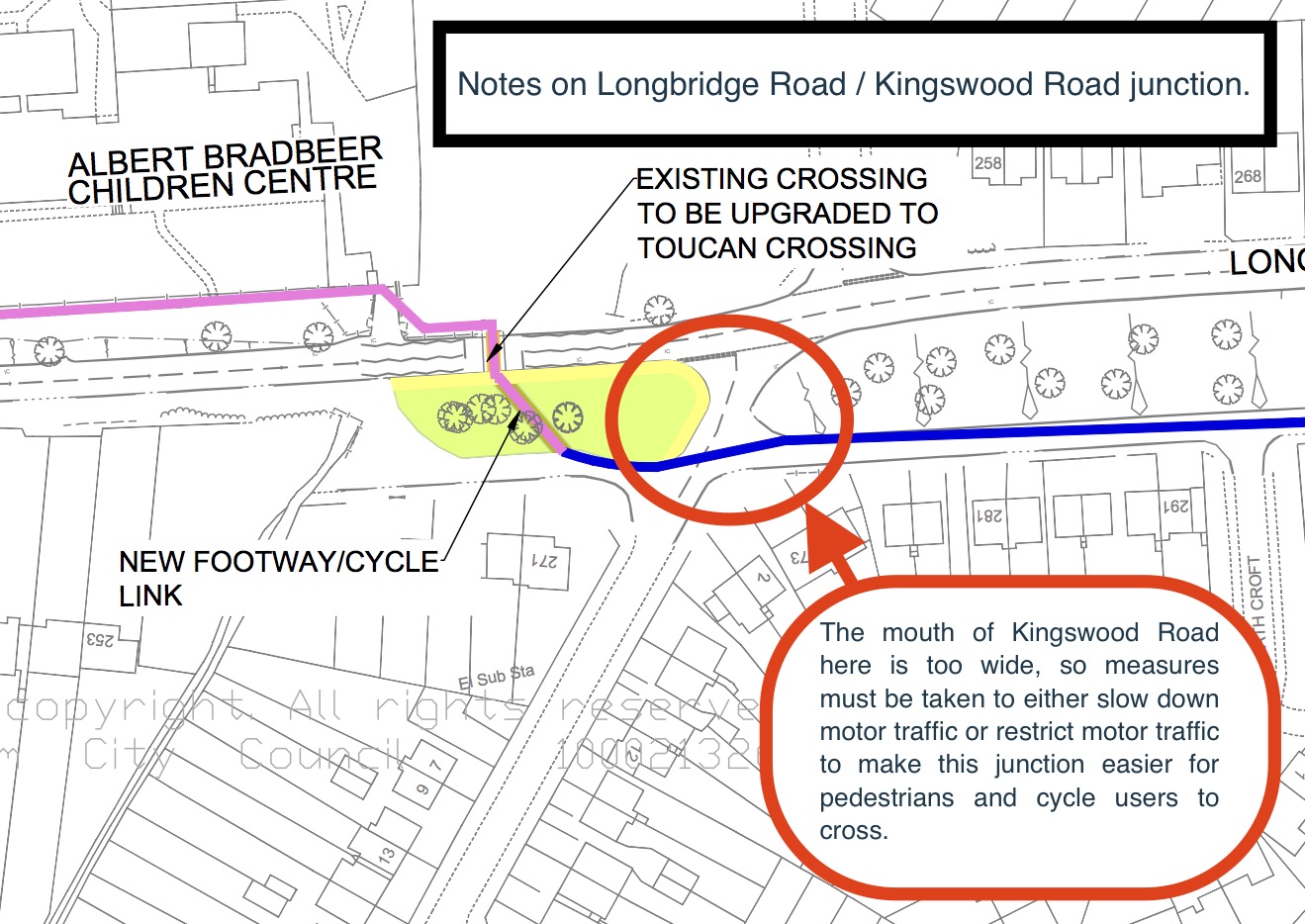 Notes about the junction of Kingswood Road and Longbridge Road.