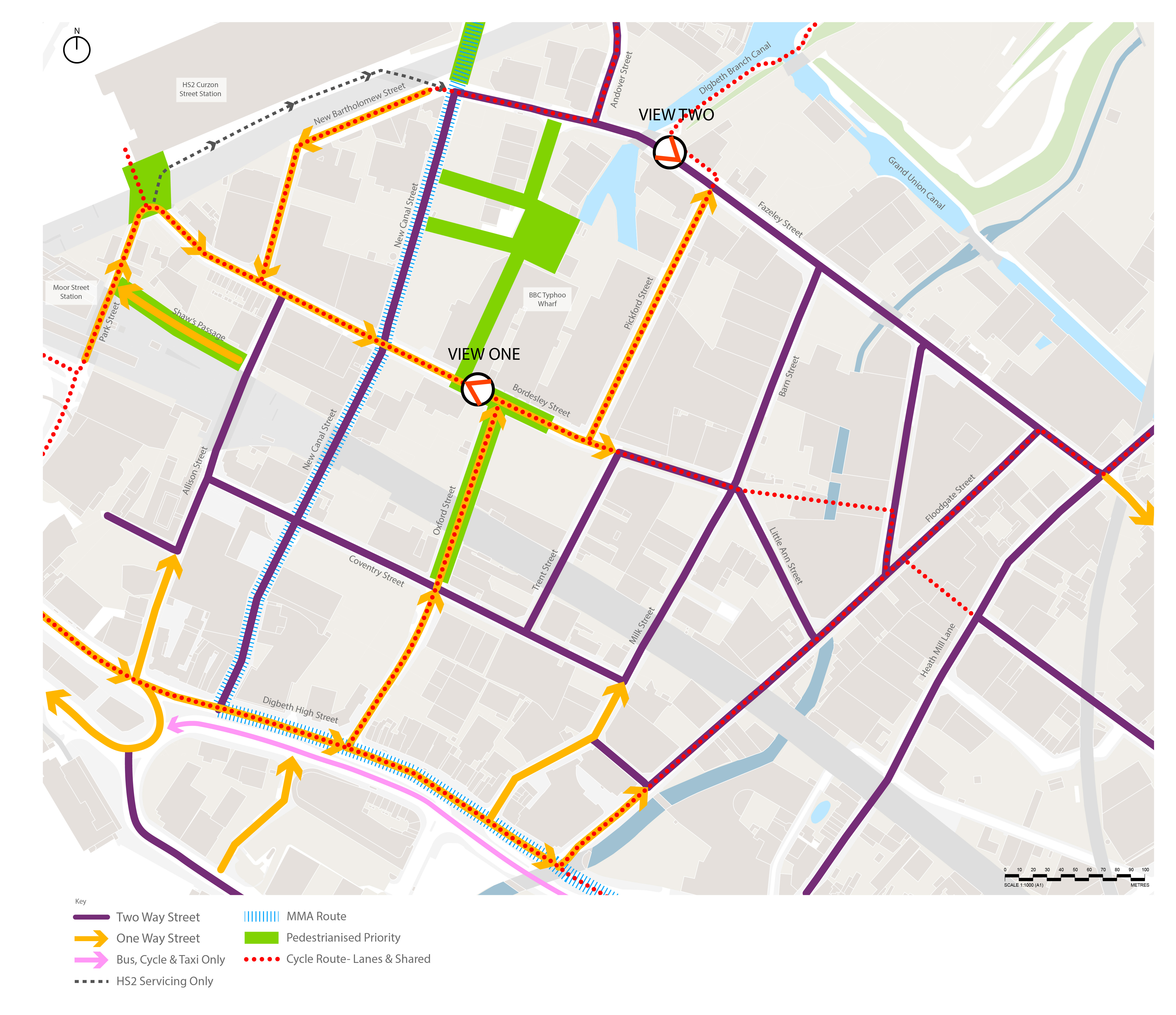 Map showing the proposed changes to streets in Digbeth. Map showing the proposed changes to streets in Digbeth in the active travel consultation in June 2024.