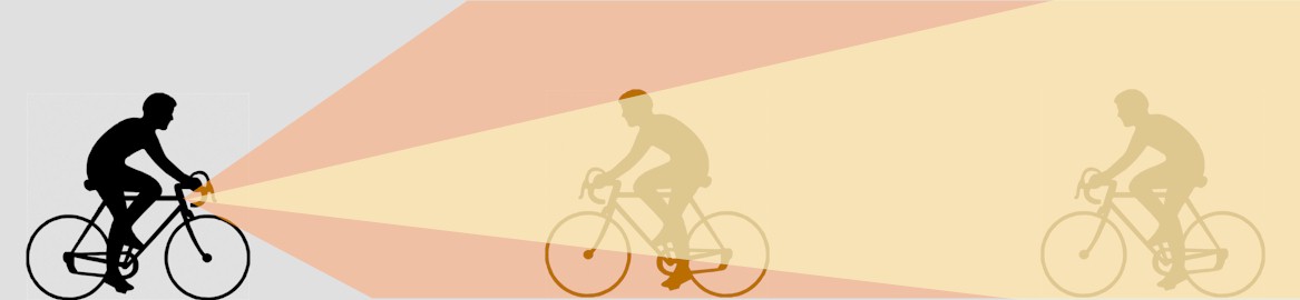 A conical beam cycle light pointed straight ahead will blind oncoming vehicle operators