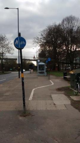 Cycle lane on shared use pavement on Bristol Road