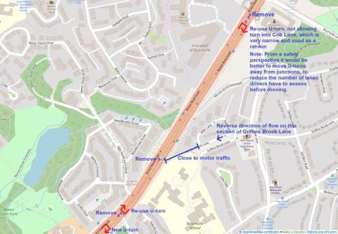 A diagram suggesting how a gyratory system could be set up to reduce rat-running.