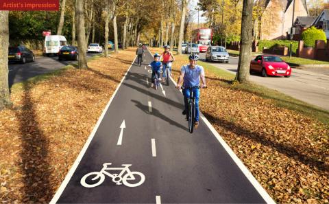 Artists impression of the cycle track along the central reservation.