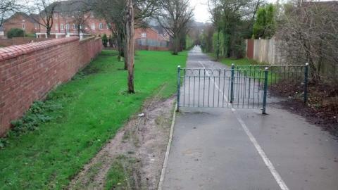 Barrier on the River Rea Valley route