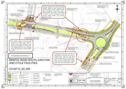 These annotated plans show the proposed changes to the Bristol Road South and Lickey Road junction.