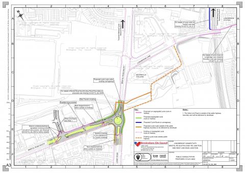 Plans that show the wider cycle route connections at Longbridge.