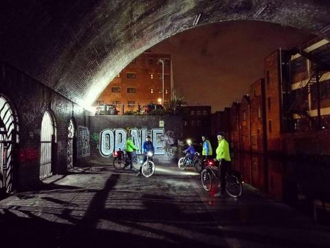 CycleBirmingham ride group looking super cool on the canal