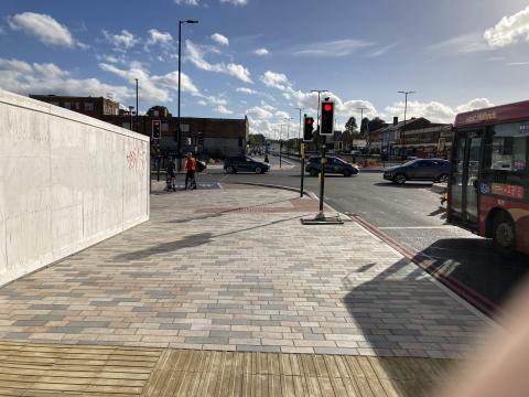 Shared use pavement on the A4040 A34 junction