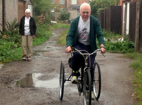 Howard Boyd on his tricycle