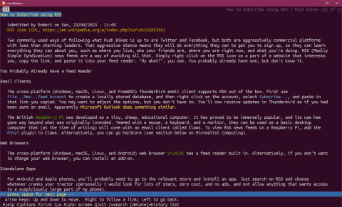 Push Bikes Website Viewed with Lynx