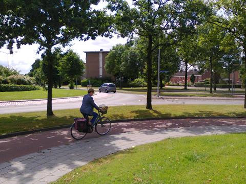 Street level view of a Dutch roundabout