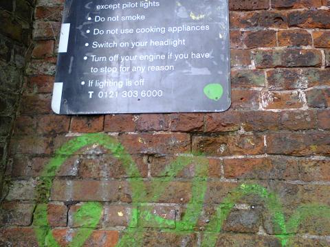 Sign giving instructions on what to do if the lights are out in Edgbaston tunnel