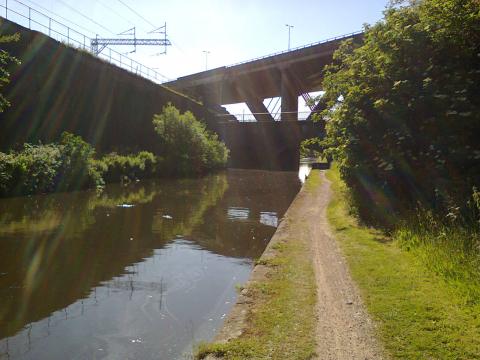 Motorway, railway, and canal