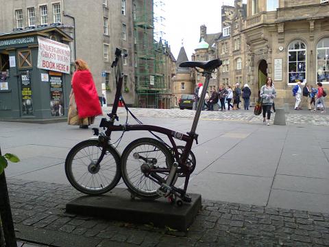 Buster the Brompton on the Royal Mile