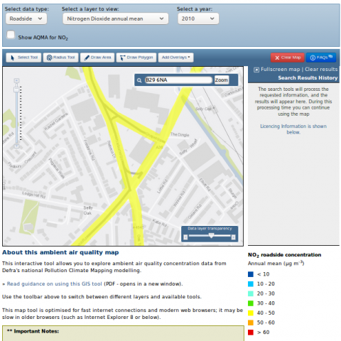 Selly Oak Triangle roadside NO2 levels 2010