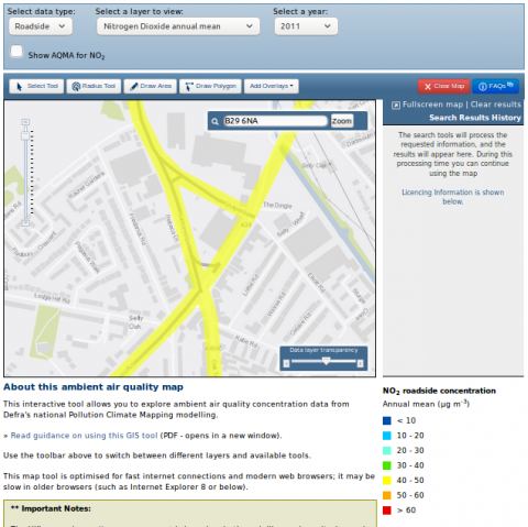 Selly Oak Triangle roadside NO2 levels 2011