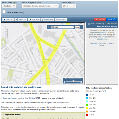 Selly Oak Triangle roadside NO2 levels 2013