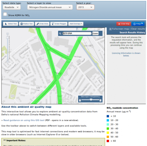 Selly Oak Triangle roadside NO2 levels 2015