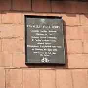 Plaque from the official opening of the Rea Valley Cycle Route