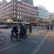 A left turn lane on a Copenhagen bike lane