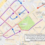 Cycle routes when approaching Colmore Row from the Children's Hospital