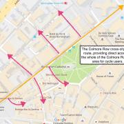 Route of Colmore Row Cross-City cycle route