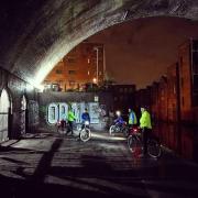CycleBirmingham ride group looking super cool on the canal