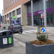 Blue Shared Space zebra crossing in Longbridge