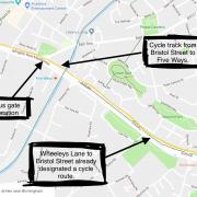 Route of cycle track from Bristol Street to Five Ways