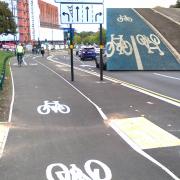 Cycle track on Priory Road approaching Pershore Road