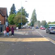 The entrance to Cannon Hill Park, showing the toucan crossing for the old NCN 5 route, and the new cycle track extension to Bristol Road.