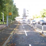 Cycle track on Edgbaston Road facing the cricket ground.