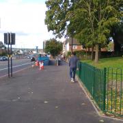 Shared use pavement alongside the A34 approaching an underpass