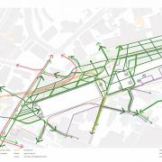 This diagram shows the suggested walking and cycling flows around Curzon Station