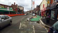 A view of the new and old cycle lanes on the Curry Mile
