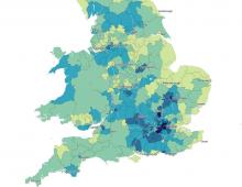 An AI generated map that indicates openness to cycling as transport in England