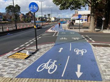 Cycle track at Canterbury Road looking towards Perry Barr local centre.
