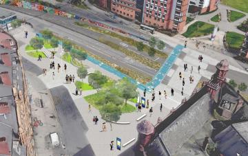 A visualisation of the super crossing over James Watt Queensway.